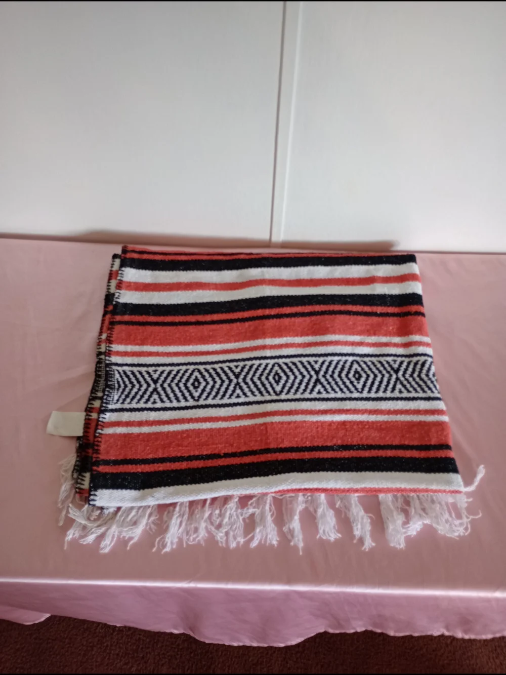 Black Canyon Outfitters Throw Blanket Mexican Falsa White Fringed 74